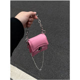 Weiyinxing Women Chain Shoulder Bags Y2k Cool Girls Flap Square Clutch Purse Handbags Pink Pu Leather Small Female Crossbody Bag