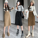 Weiyinxing High Waist Skirt Women Autumn Winter Split Slim Knee Length Skirts Vintage Skinny Straight Single Breasted Skirt N924