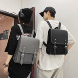 weiyinxing New PU Nyoln Women Backpack Men Cool Belt Buckle Travel Bag Fashion Square Schoolbag Unisex Small Bookbag Boy Girl Cute