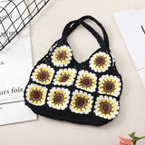 weiyinxing Sunflower Crochet Tote Bags Bohemian Granny Square Knitted Women Shoulder Bag Handmade Woven Summer Beach Handbags Small