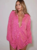 Weiyinxing Shiny Button Up Shirt Women Party Dress Sexy Sequins Party Club Loose Female Tops 2023 Fashion Street Sparkle Blouses