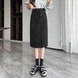 Weiyinxing High Waist Skirt Women Autumn Winter Split Slim Knee Length Skirts Vintage Skinny Straight Single Breasted Skirt N924