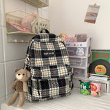 weiyinxing Plaid Woollen Cloth Women's Backpack Student Book Backpacks for Teenage Girls School Bags Large CapacityTravel Rucksack