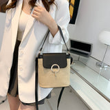 Weiyinxing Chains Straw Bucket Bags Women Summer Messenger Bag Rattan Bags Beach Lady Travel Purses and Handbags Shoulder Bag