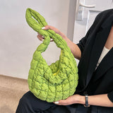 Weiyinxing Women Plaid Quilted Crossbody Bag Ruched Solid Shoulder Bag Korean Pleated Bubble Embroidered Cotton Satchel Bags Underarm Bags