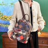 Weiyinxing Small Women Backpack Luxury Vintage Leather Female Rucksack College Patchwork Color Backpack Travel Bagpack