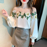 Weiyinxing Sleeve Blouse Women O-Neck Flower Embroidery Chiffon Blous Shirt Women Tops Blusas Mujer De Moda 2023 Women Blouses D937