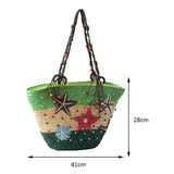 Weiyinxing Hand-Woven Bag Hand-embroidered Beaded Bohemian Straw Bag Summer Fashion Casual Simple Elegant for Travel Vacation