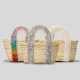 weiyinxing Rattan Small Tote Bag Designer Rhinestone Wicker Woven Women Handbags Handmade Woven Summer Beach Bag Bali Purses 2023