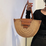 Weiyinxing Women Summer Straw Bag Woven Beach Shoulder Bags Casual Designer Saddle Shopper Totes Female Large Capacity Travel Handbag