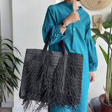 weiyinxing Tassel Large Tote Bag Designer Straw Women Handbags Handmade Woven Summer Beach Bag Big Holiday See Purses Bohemian 2023