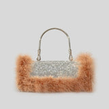 Weiyinxing Ostrich Feathers Diamonds Evening Bags Rhinestone Women Handbag Faux Fur Shoulder Crossbody Bag Glitter Party Small Purse