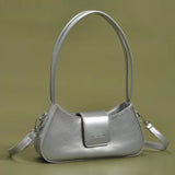 Weiyinxing Silver Shoulder Bag for Women Plain Simple Solid Color Purses and Handbag Luxury Designer Hong Kong Style Crossbody Bags