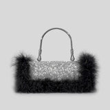 Weiyinxing Ostrich Feathers Diamonds Evening Bags Rhinestone Women Handbag Faux Fur Shoulder Crossbody Bag Glitter Party Small Purse