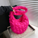 Weiyinxing Women Plaid Quilted Crossbody Bag Ruched Solid Shoulder Bag Korean Pleated Bubble Embroidered Cotton Satchel Bags Underarm Bags