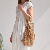 weiyinxing Straw Backpack for Women Handmade Drawstring Beach Shoulder Bags Raffia Rattan Woven Travel Handbags bali lady backpacks