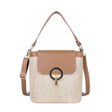 Weiyinxing Chains Straw Bucket Bags Women Summer Messenger Bag Rattan Bags Beach Lady Travel Purses and Handbags Shoulder Bag