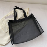 Weiyinxing Shoulder Bag Large Capacity Mesh Shopping Bag Solid Color Storage Bags Transparent All-match for Summer Vacation Travel