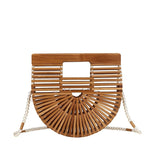 Weiyinxing New Half Moon Wooden Shoulder Crossbody Bags for Women Bamboo Woven Summer Beach Straw Bag Rattan Small Phone Purse