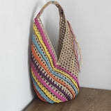 weiyinxing Colorful Striped Straw Women Shoulder Bags Hollow Large Tote Bag Handmade Summer Beach Bag Big Bali Handabgs 2023 Holiday