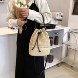 Weiyinxing Women's Straw Bucket Bag Summer Woven Shoulder Bags Purse Beach Handbag Trends Straw Handbags Casual Crossbody Bag