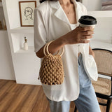 Weiyinxing Summer Straw Woven Beach Bag Rattan Ladies Purses Handbag Wrist Pack Women Handle Female Bucket Tote Bags Nice Cute Bag