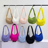 Weiyinxing Women Plaid Quilted Crossbody Bag Ruched Solid Shoulder Bag Korean Pleated Bubble Embroidered Cotton Satchel Bags Underarm Bags