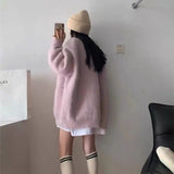 Weiyinxing Cashmere Pink Cardigan Women Autumn Winter Vintage Sweater Single Breasted Knitted V-neck Oversized Coat Gentle Mohair O405