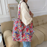 Weiyinxing New Style Fashion Vintage Floral Canvas Shoulder Bag for Women Simple Hanbag Large Casual Capacity Shopper Tote Bags