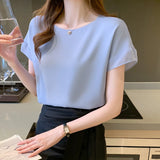 Weiyinxing Short Sleeve Women Blouse O-Neck Chiffon Blouse Shirt Tops Blouse Women Blusas Mujer De Moda 2023 Blouses Top Femme F107