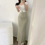 Weiyinxing Long Skirts Women High Waist Korean Office Lady Lace-up Bodycon Pencil Skirt Elegant Casual Cotton Fishtail Skirts N541