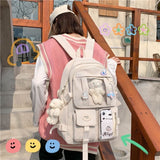 weiyinxing High School Girls Backpack Waterproof Multi Pockets For Teenage Harajuku Kawaii Black Women Cute Mochila SchoolBags