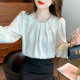 Weiyinxing Fashion Beading O-Neck Chiffon Blouse Shirt Women Tops Blouses Blusas Mujer De Moda 2023 Long Sleeve Blouse Women Blusa G879