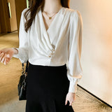 Weiyinxing Solid Office Lady V-Neck Chiffon Blouse Shirt Women Tops Blusas Mujer De Moda 2023 Long Sleeve Blouse Women Blusa G934