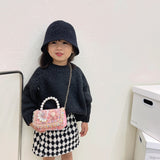 Weiyinxing Design Baby Girls Shoulder Bag Fashion Princess Pearl Handbags Coin Purse Cute Bear Children' Small Square Messenger Bags