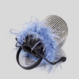 weiyinxing Ostrich Feather Diamonds Evening Bag Crystal Mesh Bucket Lady Handbags Luxury Rhinestone Shoulder Bag Party Small Purses