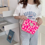 Weiyinxing Leopard Print Women's Cosmetic Bag Retro Flower Ladies Small Clutch Purse Travel Handbags Schoolgirl's Pencil Storage Bags