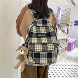 weiyinxing Plaid Woollen Cloth Women's Backpack Student Book Backpacks for Teenage Girls School Bags Large CapacityTravel Rucksack