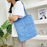 Weiyinxing Large Capacity Women Shoulder Bags Wild Casual Handbag Street Canvas Denim Shoulder Bag Solid Color Zipper Shopping Bag