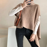 Weiyinxing Turtleneck Sweater Women Autumn Winter New Fashion Vintage Knitted Pullover Casual Solid Cape Tops Oversized T305