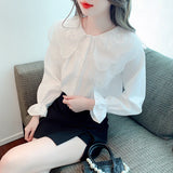 Weiyinxing Dollar Collar White Chiffon Blouse Shirt Women Tops Shirts Blusas Mujer De Moda 2023 Long Sleeve Blouse Women Blusa H07