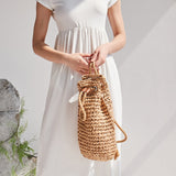 weiyinxing Straw Backpack for Women Handmade Drawstring Beach Shoulder Bags Raffia Rattan Woven Travel Handbags bali lady backpacks