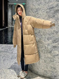 Weiyinxing Korean Winter Jacket Women X-long Parkas Coat Solid Hooded Thicken Warm Female Snow Wear Outwear Fashion Casual Puffer Coat
