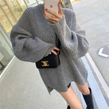 Weiyinxing Knitted Sweaters Pullovers Women O-Neck Loose Autumn Winter Jumper Simple Casual Korean College Oversized Outwear O345