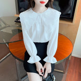 Weiyinxing Dollar Collar White Chiffon Blouse Shirt Women Tops Shirts Blusas Mujer De Moda 2023 Long Sleeve Blouse Women Blusa H07