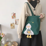 Weiyinxing Duck Embroidery Canvas Tote Bag 2023 New Soft Large Shoulder Work Bags Handbag for Women And Girl Shopping Bags