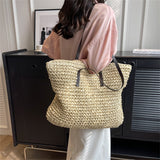 Weiyinxing Design Women Straw Woven Tote Bags New Fashion Beach Shoulder Bag Summer Casual Large Capacity Handbags Simple Shopping