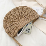 Weiyinxing Half Round Straw Bag for Women Summer Beach Rattan Shoulder Bag Zipper Woven Half Moon Crossbody Handbags Vacation Bag