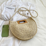 Weiyinxing Summer Wood Handle Women Handbag Saddle Crossbody Shoulder Bag Large Capacity Rattan Straw Bags Lady Woven Summer Beach Bag