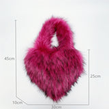 weiyinxing Faux Raccoon Fur Hearts Shape Women Handbag Designer Soft Plush Shoulder Bags Luxury Small Tote Fluffy Femame Purse 2023